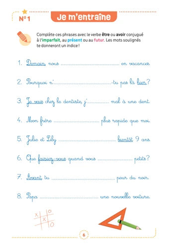 Cahier de conjugaison - Fiches d'entraînement effaçables - Dès 7 ans - (3 - 6e harmos) Appuis scolaires Dilisco - OLF (Attention new Edit en mars 2025)