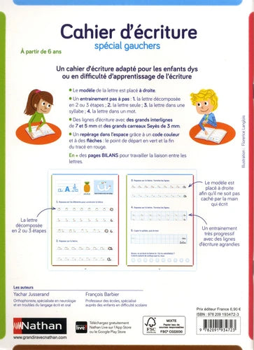 Cahier d'écriture pour gaucher - Dès 6 ans Appuis scolaires OLF   