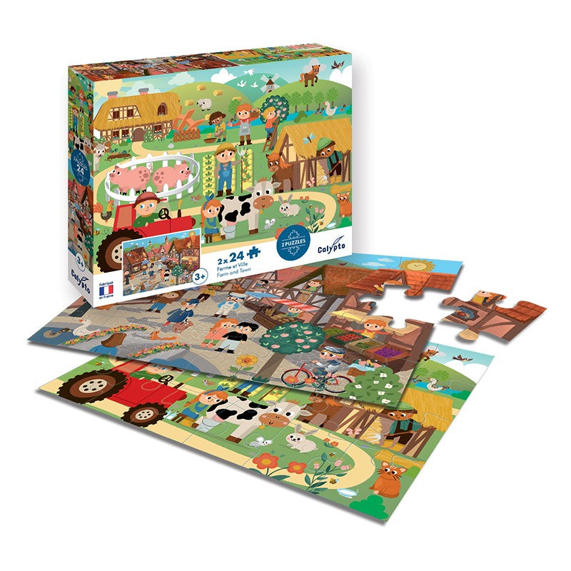 2 Puzzles Ferme et ville - Enfant dès 3 ans - 24 pièces