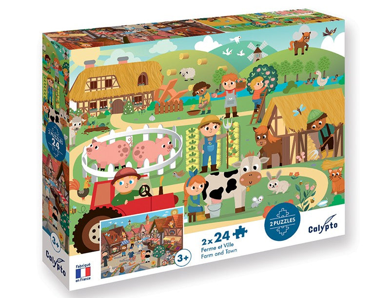 2 Puzzles Ferme et ville - Enfant dès 3 ans - 24 pièces