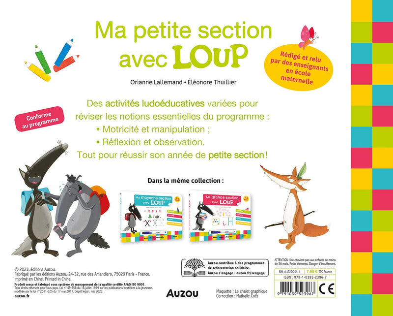 Mon année 1P (petite section ) avec Loup - livre-ardoise Appuis scolaires, Cahiers de jeux OLF   