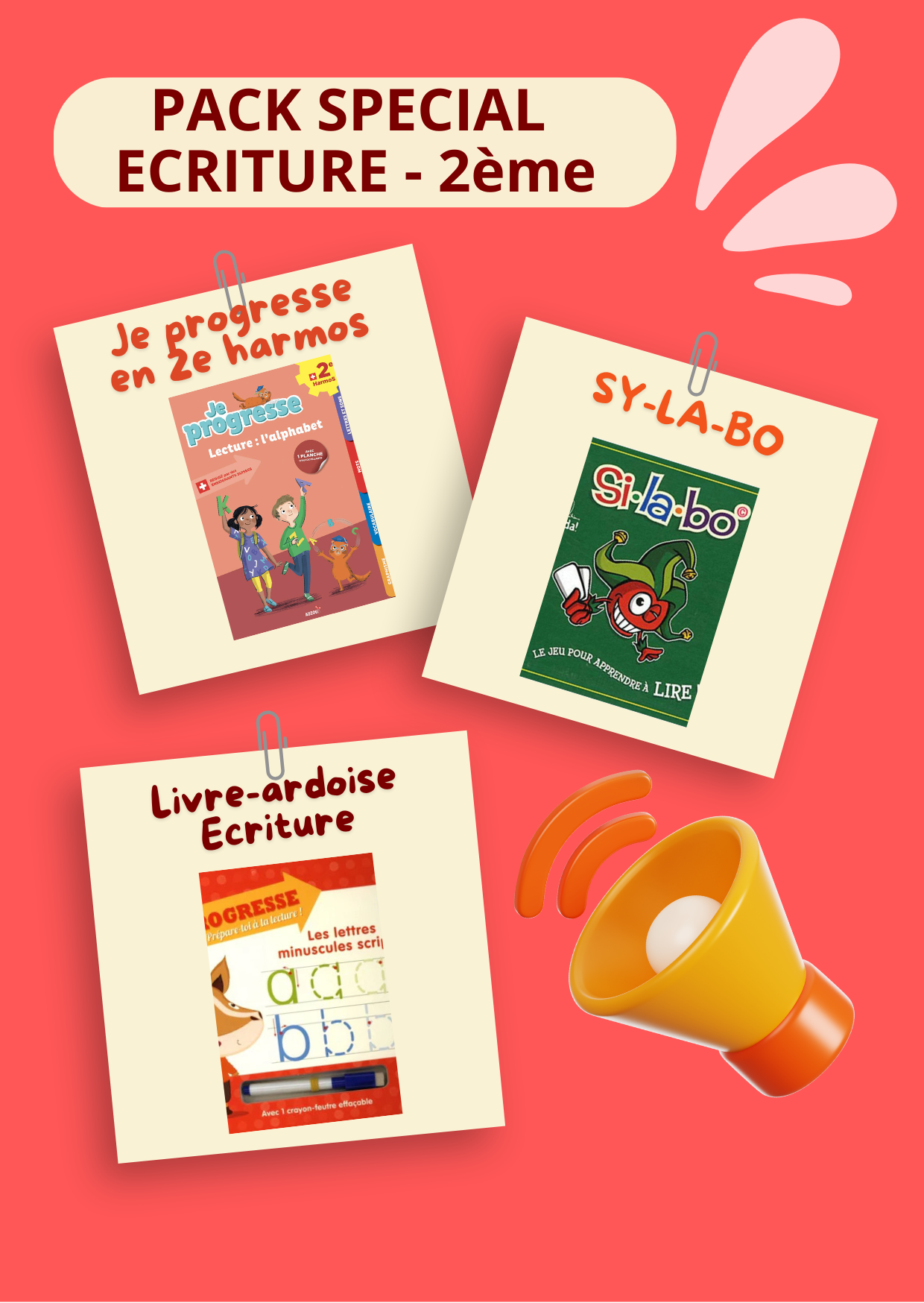 Pack - Premier pas en écriture en 2ème primaire Appuis scolaires, Cahiers de jeux La Family Shop