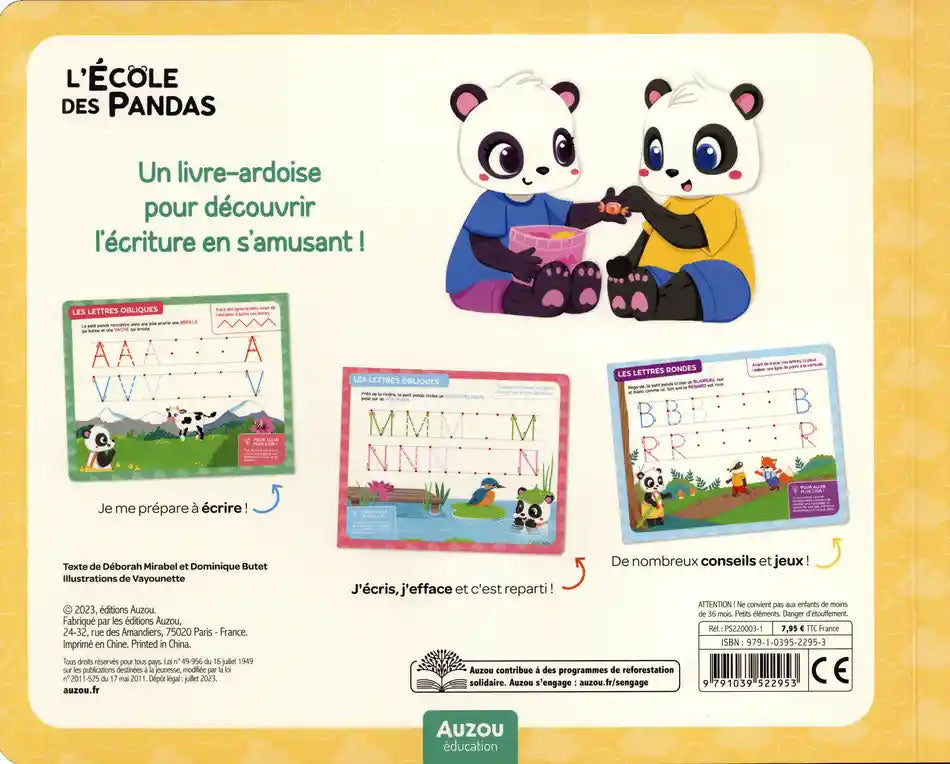 L'école Des Pandas : Mes Lettres Majuscules : Livre-ardoise Cahiers de jeux La family shop   