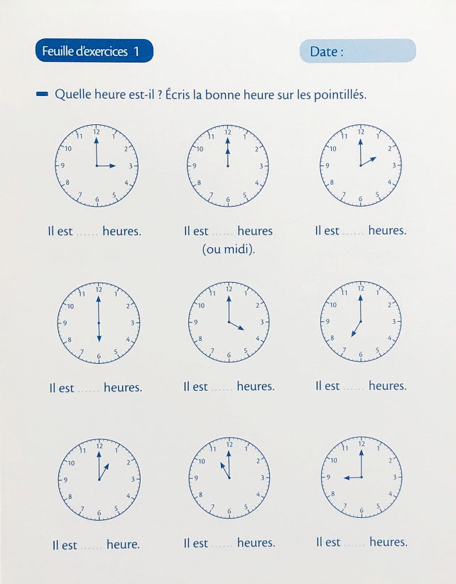 7-9 ans - Exercices concernant l'heure - 4ème - 6ème harmos Appuis scolaires La family shop   