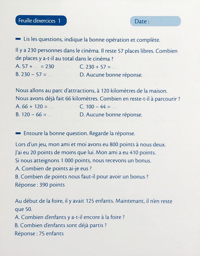 8-9 ans - Exercices Problèmes de maths - 4ème - 5ème harmos Appuis scolaires La family shop   