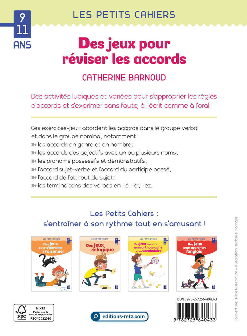 Cahier de jeux: des jeux pour réviser les accords - 9-11 ans - 6-8 P Cahiers de jeux La family shop   