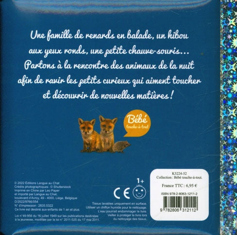 Les animaux de la nuit - Livre d'éveil avec matières à toucher - 12 mois Livres La family shop   