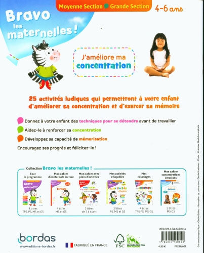 J'améliore ma concentration - 4/6 ans Cahiers de jeux La family shop   