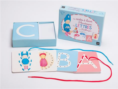 Coffret : coffret Montessori des cartes à lacer des lettres de Balthazar Montessori & Steiner La family shop   