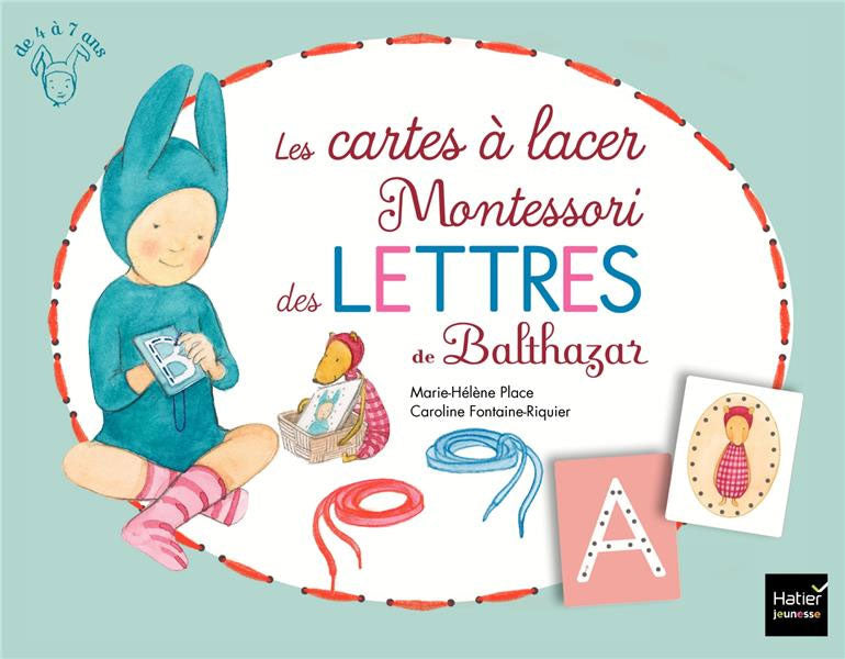 Coffret : coffret Montessori des cartes à lacer des lettres de Balthazar Montessori & Steiner La family shop   