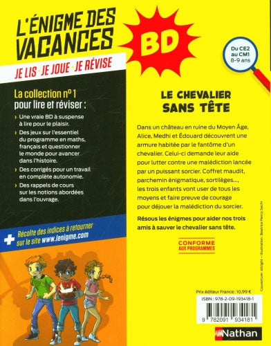 Le chevalier sans tête - Enigmes des vacances - 8-9 ans (5-6ème) Cahiers de jeux La family shop   