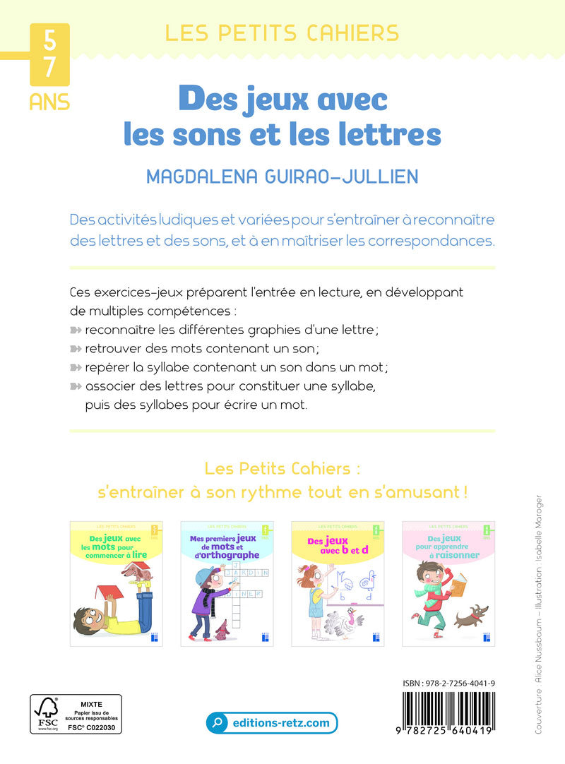 Cahier de jeux: des jeux avec les sons et les lettres - 5-7 ans - 1-3P Cahiers de jeux La family shop   