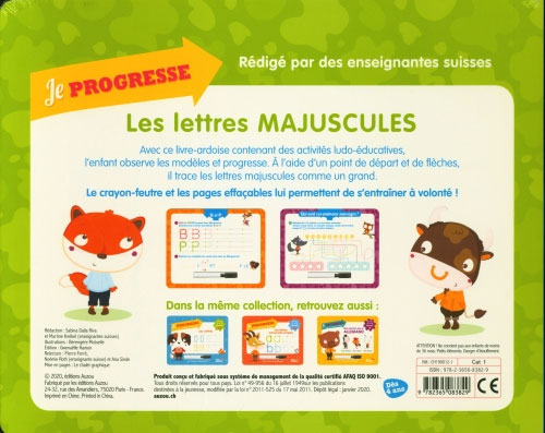 1ère et 2ème Harmos - Livre-ardoise d'écriture: lettres Majuscules Appuis scolaires La family shop   