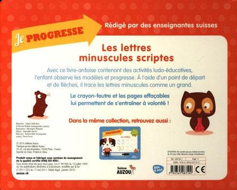 1ère et 2ème Harmos - Livre-ardoise d'écriture: les lettres scriptes Appuis scolaires La family shop   