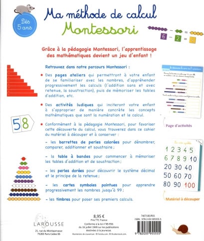 Ma méthode de calcul Montessori : 1P et 2P. Dès 5 ans Montessori & Steiner La family shop   