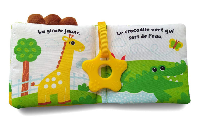 Petit lion - Les animaux et les couleurs - livre tissu avec un anneau de dentition Livres La family shop   